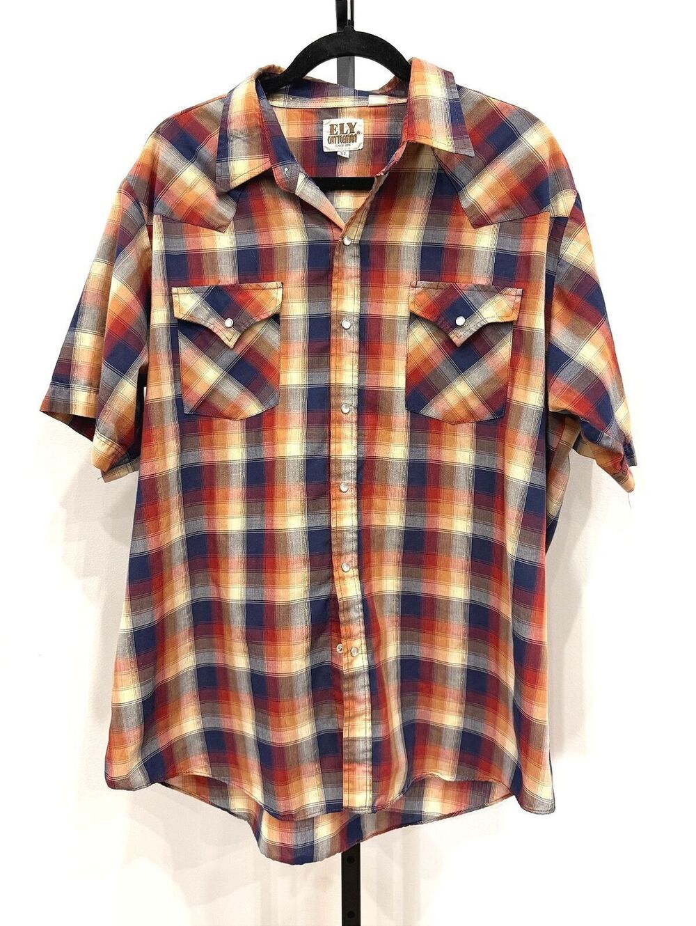 Vintage Ely Cattleman Men's XL Short Sleeve Western Plaid Shirt